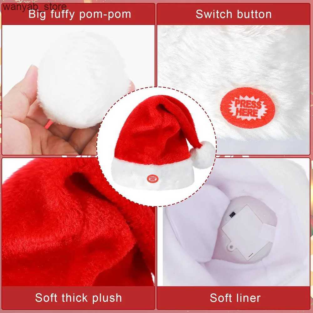 Wide Brim Hats Bucket Hats Singing And Dancing Christmas Hat Electric Swing Moving Santa Hat Plush Christmas Cap For Christmas New Year Party Supplies