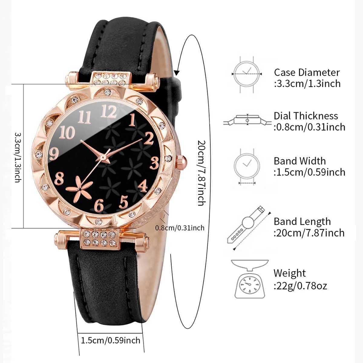 6-piece/set Wens Watch Fashion Flower Dial Leather Quartz Watch with Bracelet Set X241106
