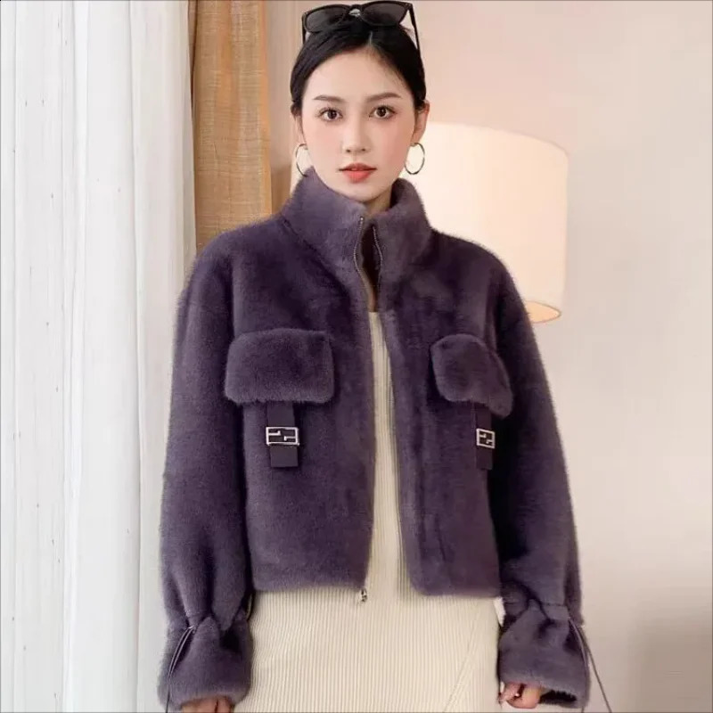 Autumn Winter Soft Warm Loose Faux Mink Fur Coat Women Long Sleeve Zipper y ner Fluffy Jacket 241104