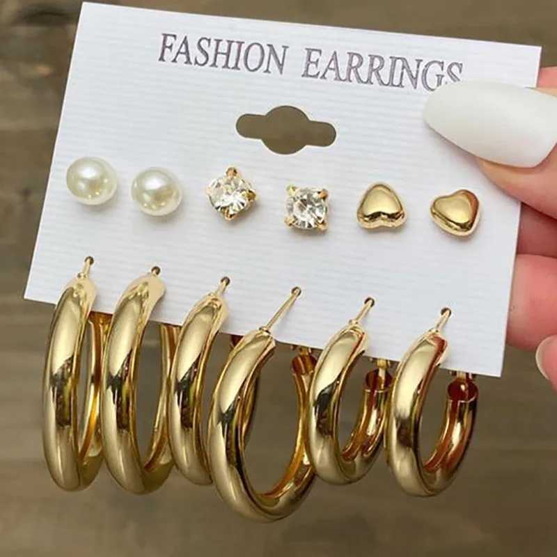 Golden Retro Ring Earring Set Suitable for Warm Wave Lotus Metal Rings Geely Twist Pearl Pendant Earrings Fashion Jewelry Gifts X241106