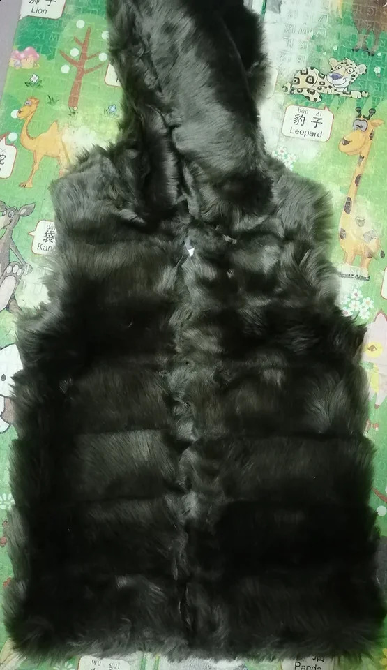 Old Fashion Women Faux Fur Vest Hooded Winter Warm Sleeveless Coats for Young Lady 241104