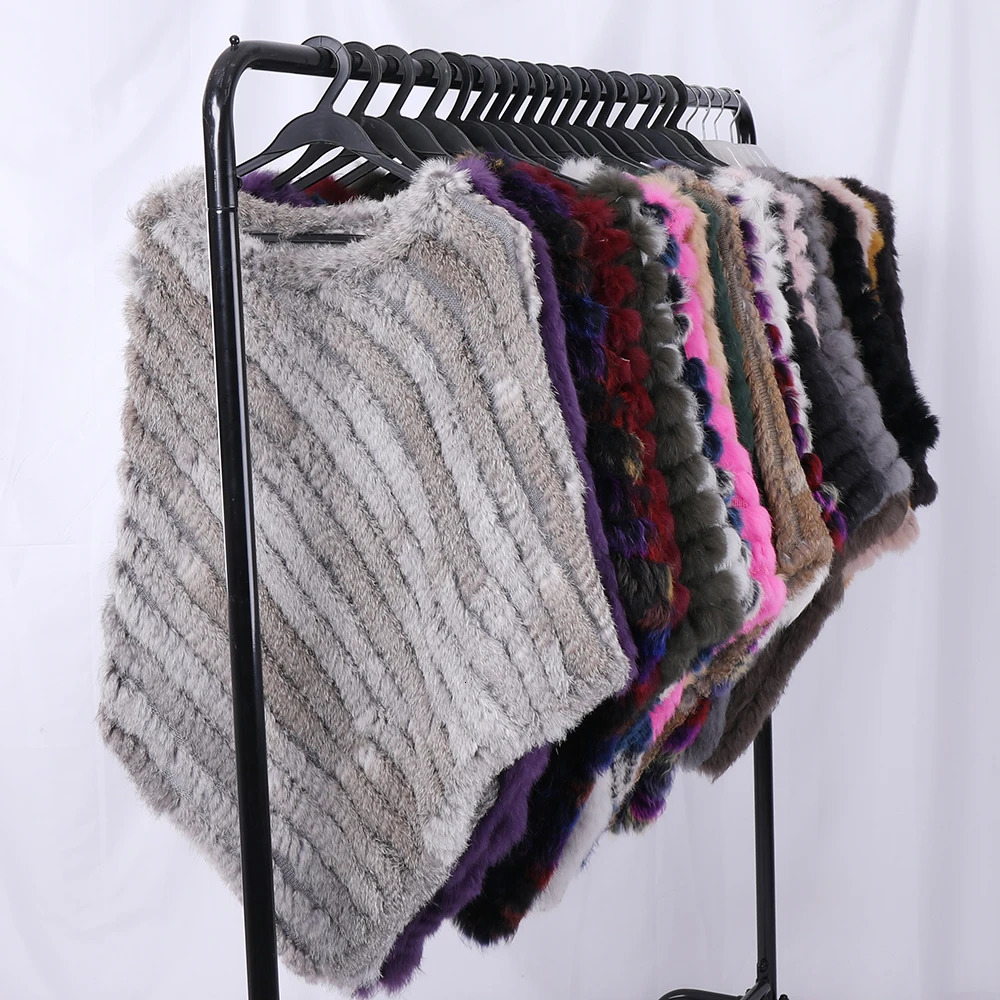 Real rabbit fur knitted natural fur raincoat fashionable wrapped coat shawl womens scarf natural fur wedding party wholesale corner 241106