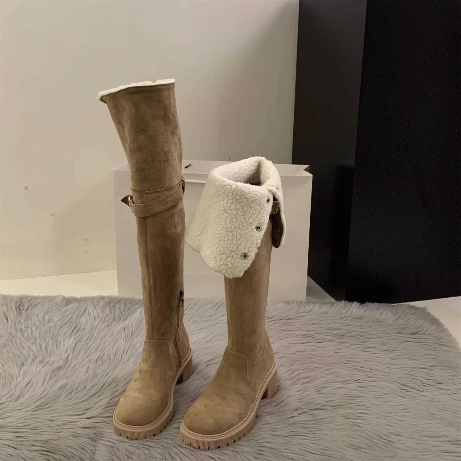 CMM High Heeled Knee High Boots Plush Cotton Boots for Women New Autumn and Winter Snow Boots Long Leg Knight Boots