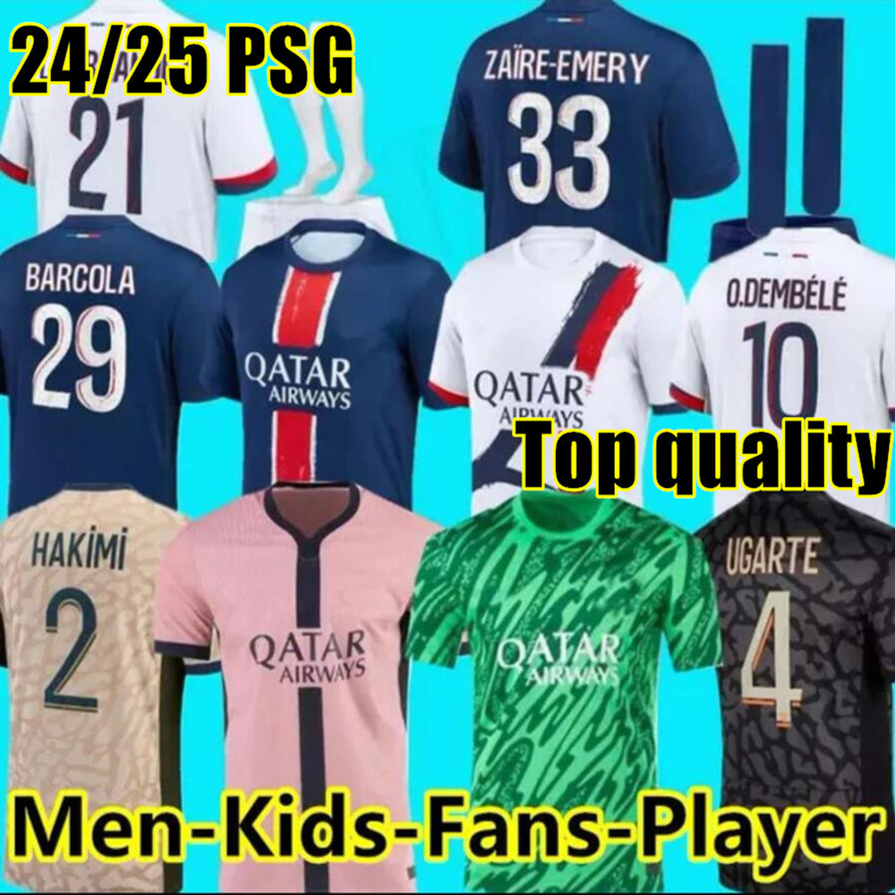 Kids 2024 psgEs MBAPPE Soccer Jerseys DI MARIA WIJNALDUM SERGIO RAMOS HAKIMI Fourth Maillots De 24 25 NEW paris Football Kit ICARDI VERRATTI Third 4TH Shir black TOP