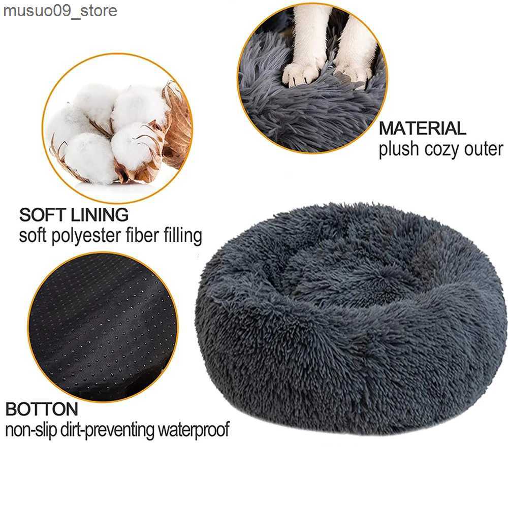 kennels pens Circular detachable pet bed plush large dog bed warm and fluffy dog cushion in winter cat bed super soft sleeping small dog nest L240910