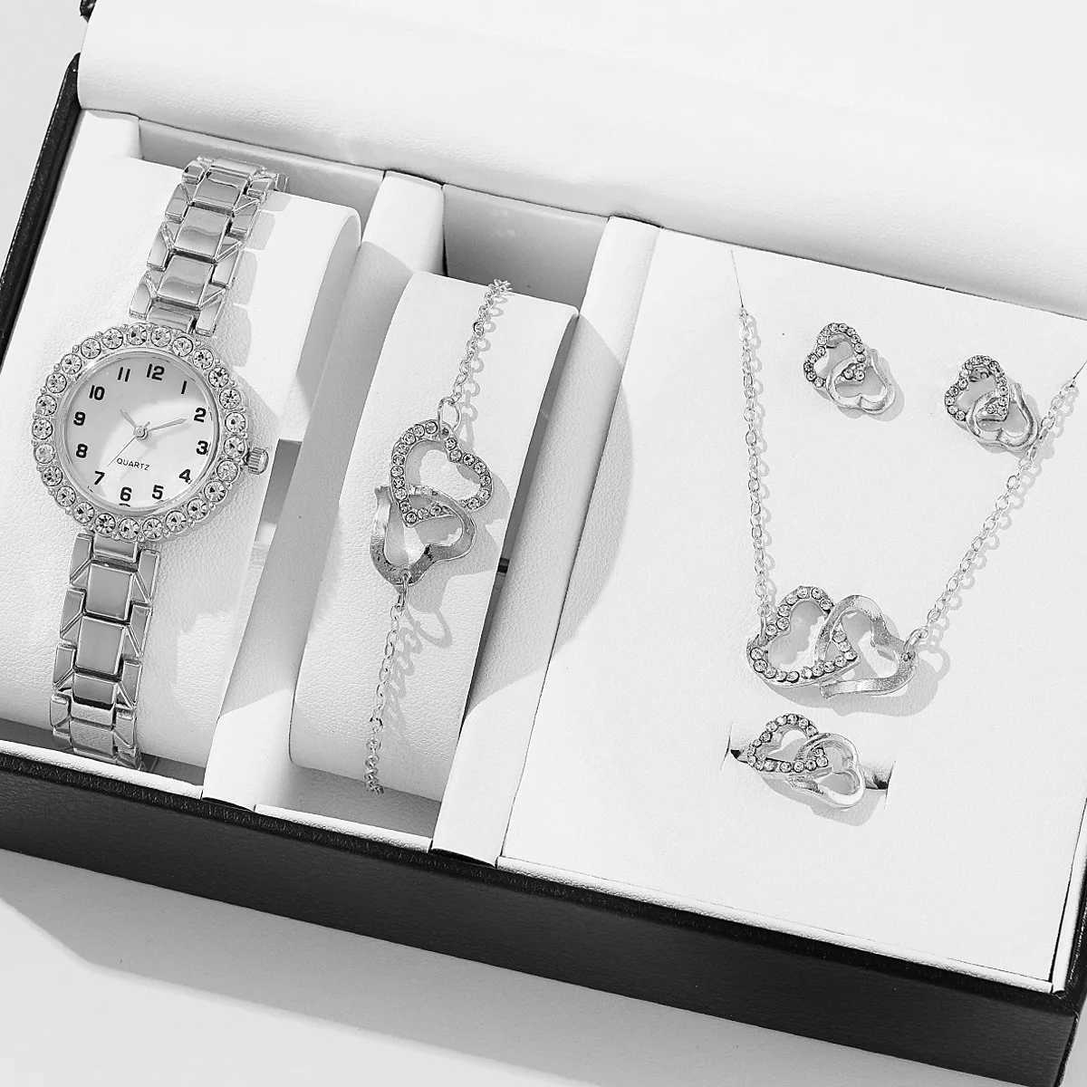 6-piece womens watch luxury crystal alloy quartz watch set X241106