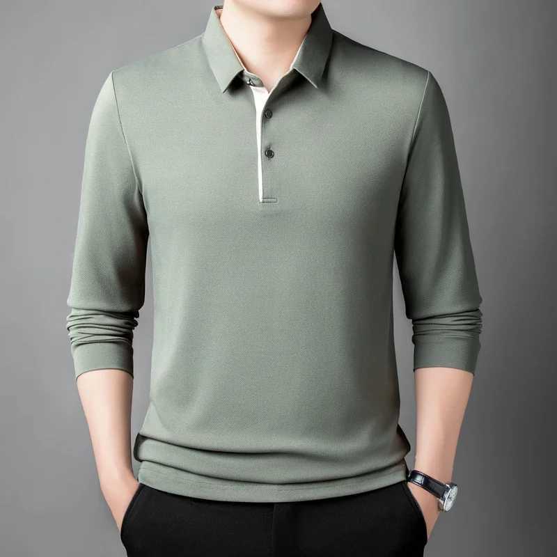 New mens business casual long Sved solid color shirt fashionable breathable and comfortable Versatile Top for All Seasons W241106