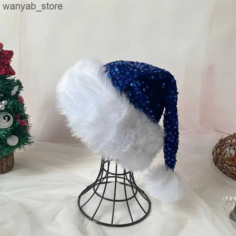 Wide Brim Hats Bucket Hats Colorful atmosphere hat Christmas Sequin Hat for Adults Solid Color Sparkle Santa Cap Party Christmas Home Decor 31*47cm L2