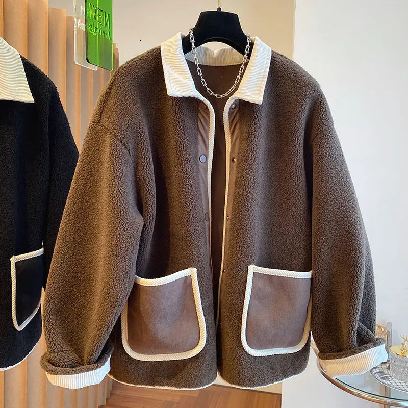 Lamb Fur Coat Womens Korean Version Loose Slimming Thick Warm Plus Size Splicing Fur Coat 241106
