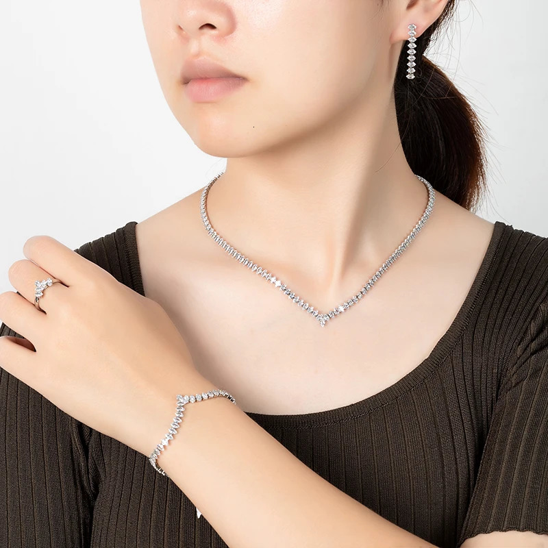Jewelry Set HADIYANA Simple Womens Wedding Engagement Necklace Bracelet Ring Earring Set BN8004 Ensemble Bijoux Mariage 241106