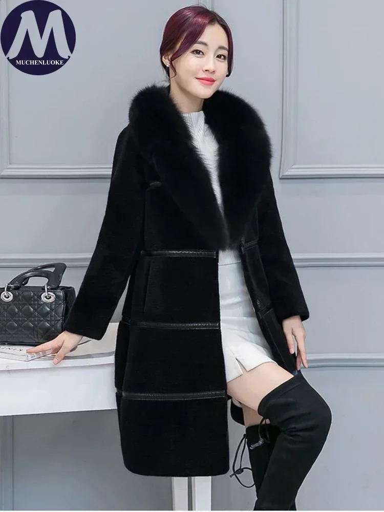 Fur Coat Women Autumn Winter Elegant Fox Hair Collar Warm Korean Fashion Slim Fit Artificial Plush Coats 241104