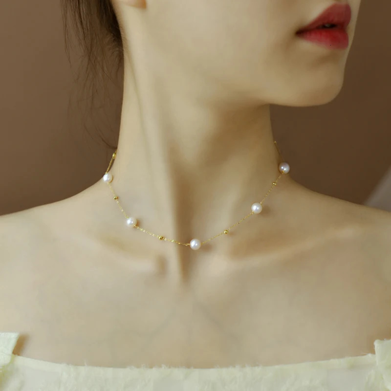 XF800 Natural Freshwater Pearl Necklace Exquisite Jewelry Near Round Necklace Gold Filled Anniversary Gift x10013 241106