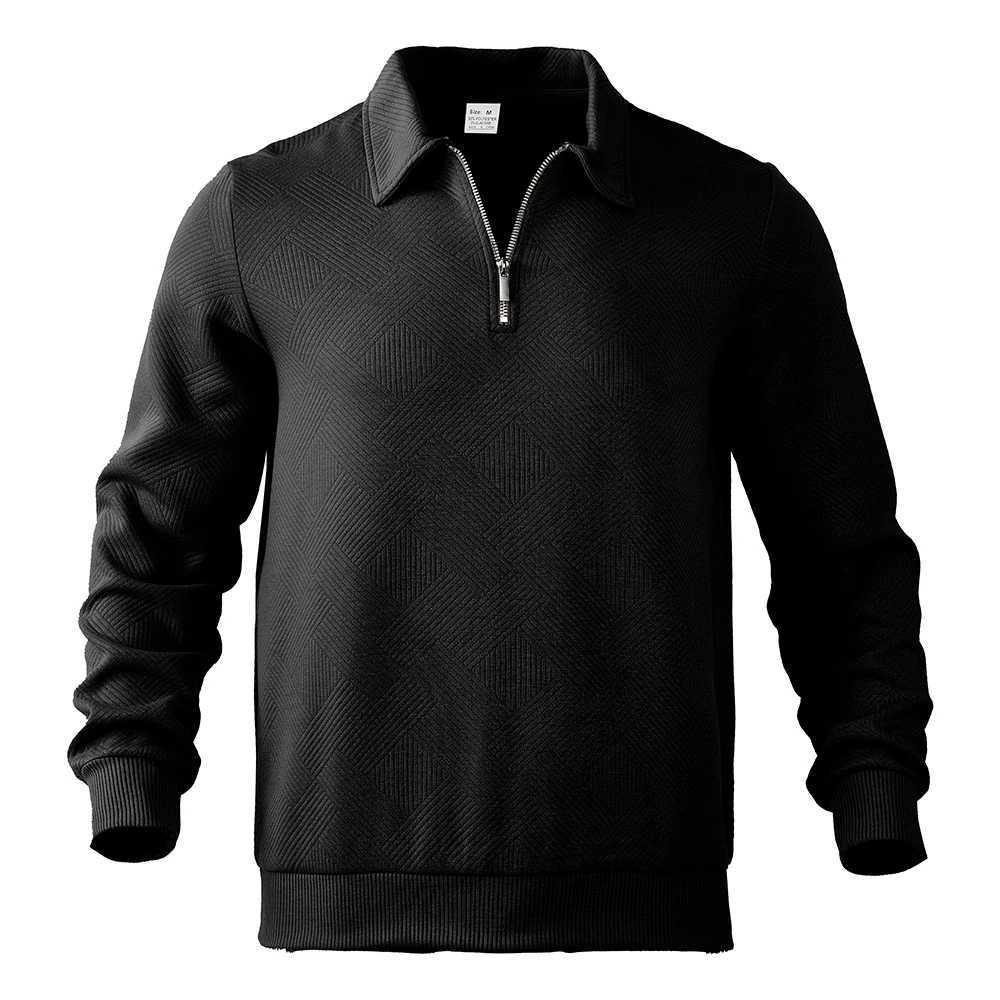Casual solid color jacquard sportswear mens autumn retro collar zipper shirt mens fashion long Sve Pulleys W241106