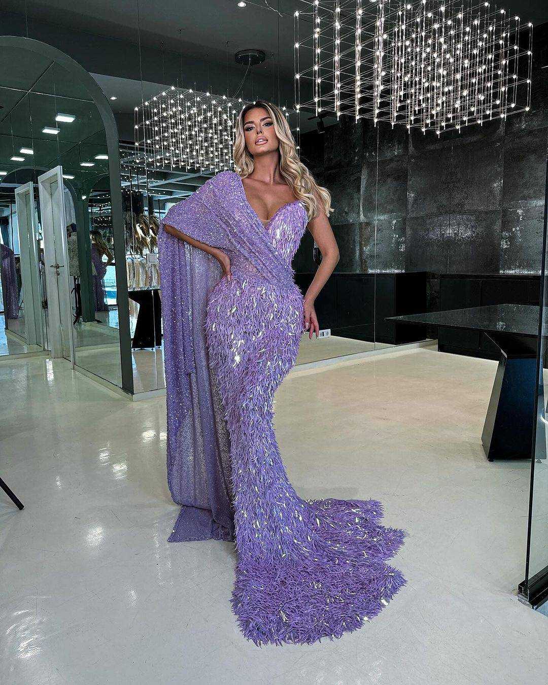 Purple Mermaid Prom Dress Beaded Sequined Tassels Evening Formal Party Second Reception 50th Birthday Engagement Thanksgiving Gowns Dresses