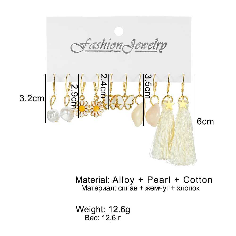 Vintage Daisy Pendant Earring Set with Pearl Pendant Tassel Round Pendant Earrings Poetic Trendy Jewelry X241106