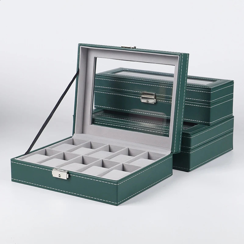 Green/Grey 6/10/12 Grid Watch Box Watch Organizer Mens Watch Jewelry Display Top Quality Box 241105