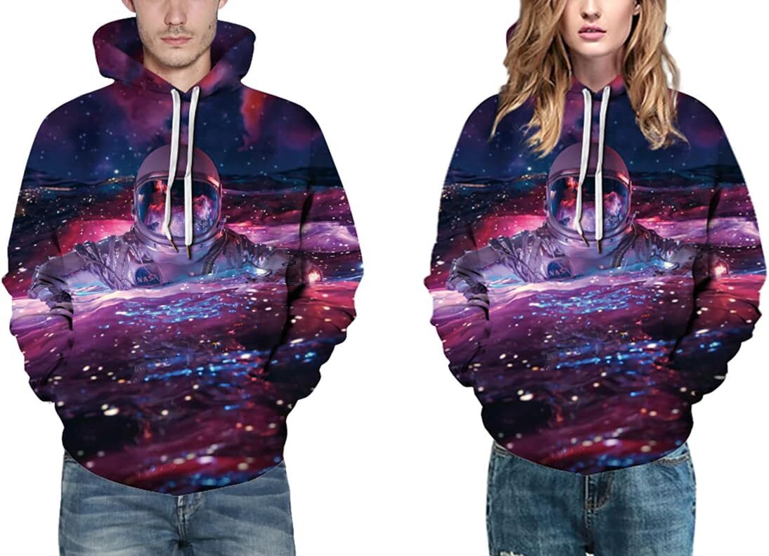 Hoodie for Mens Womens Mens Novelty Hoodie Realistic 3D Print Sweatshirt Unisex Top Casual Pullover Graphic astronaut