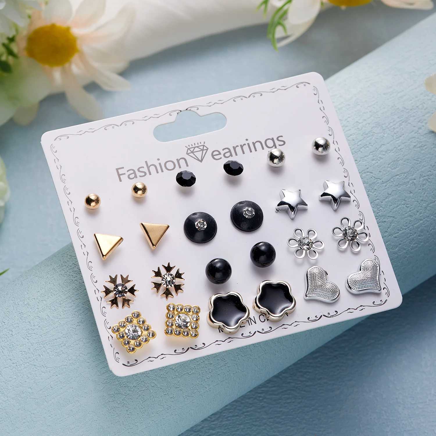 12 pairs of Cbination earrings set designed for Exclusite imitation pearl flower zircon earrings jewelry gifts X241106