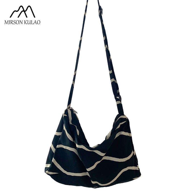 Korean Canvas Leopard Cross Body Female Students Class Shoulder Japanese Large Capacity Striped Cloth Bag