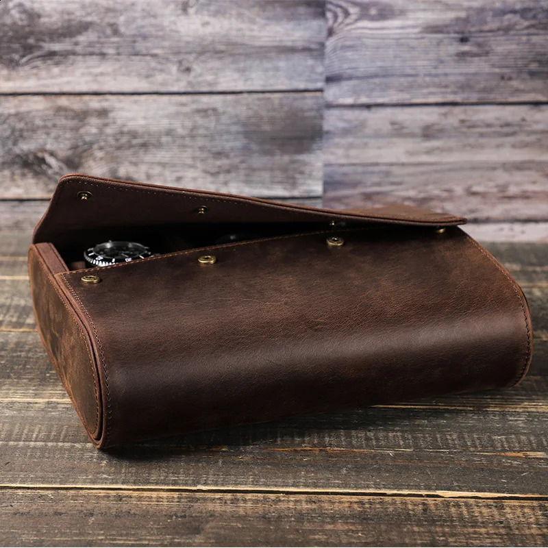 Leather watch box organizer mens travel storage bag watch packaging box watch box portable retro display 6 slots 241105