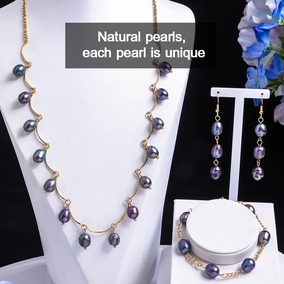 Cring Coco Pearl Earring Set Freshwater Pearl Womens Bracelet Necklace Set Necklace and Necklace Jewelry Set 241106