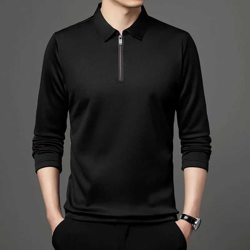 Solid color long Sve shirt fashionable zipper mens collar cotton collar long Sve T-shirt W241106
