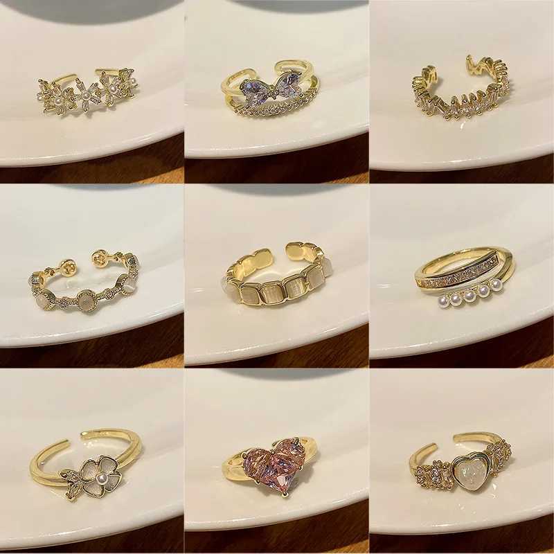 Luxury Pearl Ring Fem Retro Niche Zircon Open Ring Ins Fashion Handmade Jewelry X241106