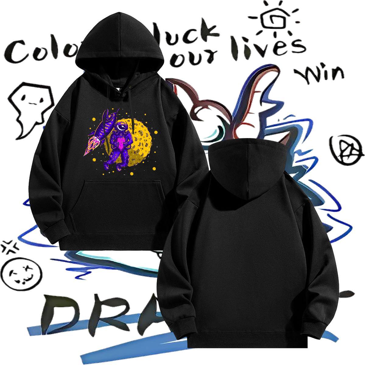 Fashion Casual Men's Hooded Sweatshirt Anime Printing Street Comfortable Mens Hoodie Breathable Hooded Collar Black Oversized Wear Thick Plush