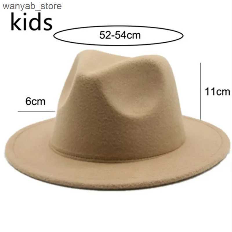 Wide Brim Hats Bucket Hats Kids Hat Girl 52cm Small Child Felt White Black Winter Hat Casual Dress Boy Girls Child Fedora Winter Hat Sombrero Panama H