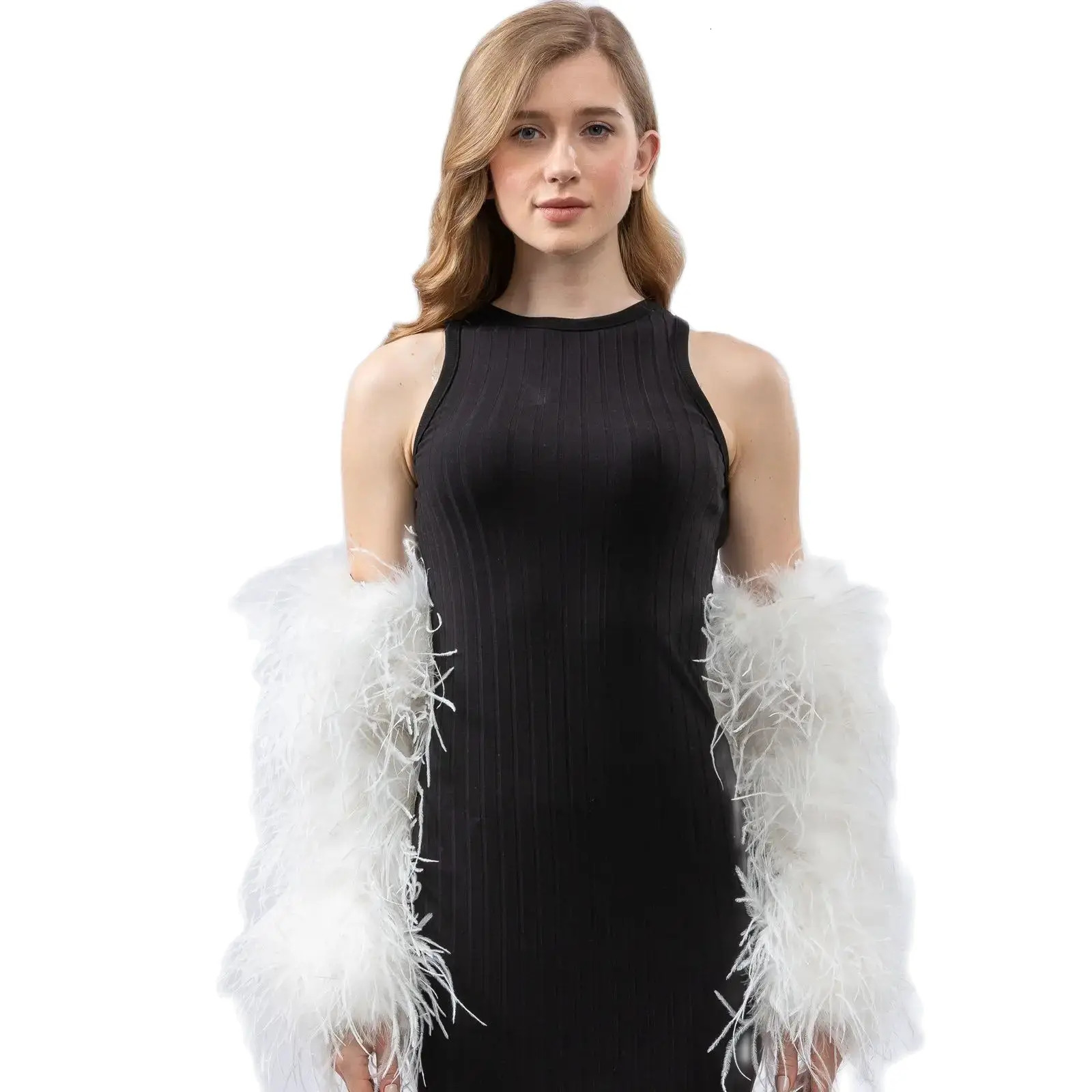 Ostrich Feather Arm Sleeve fluffy long sleeved elegant fur natural party wedding bride 1 pair 241106