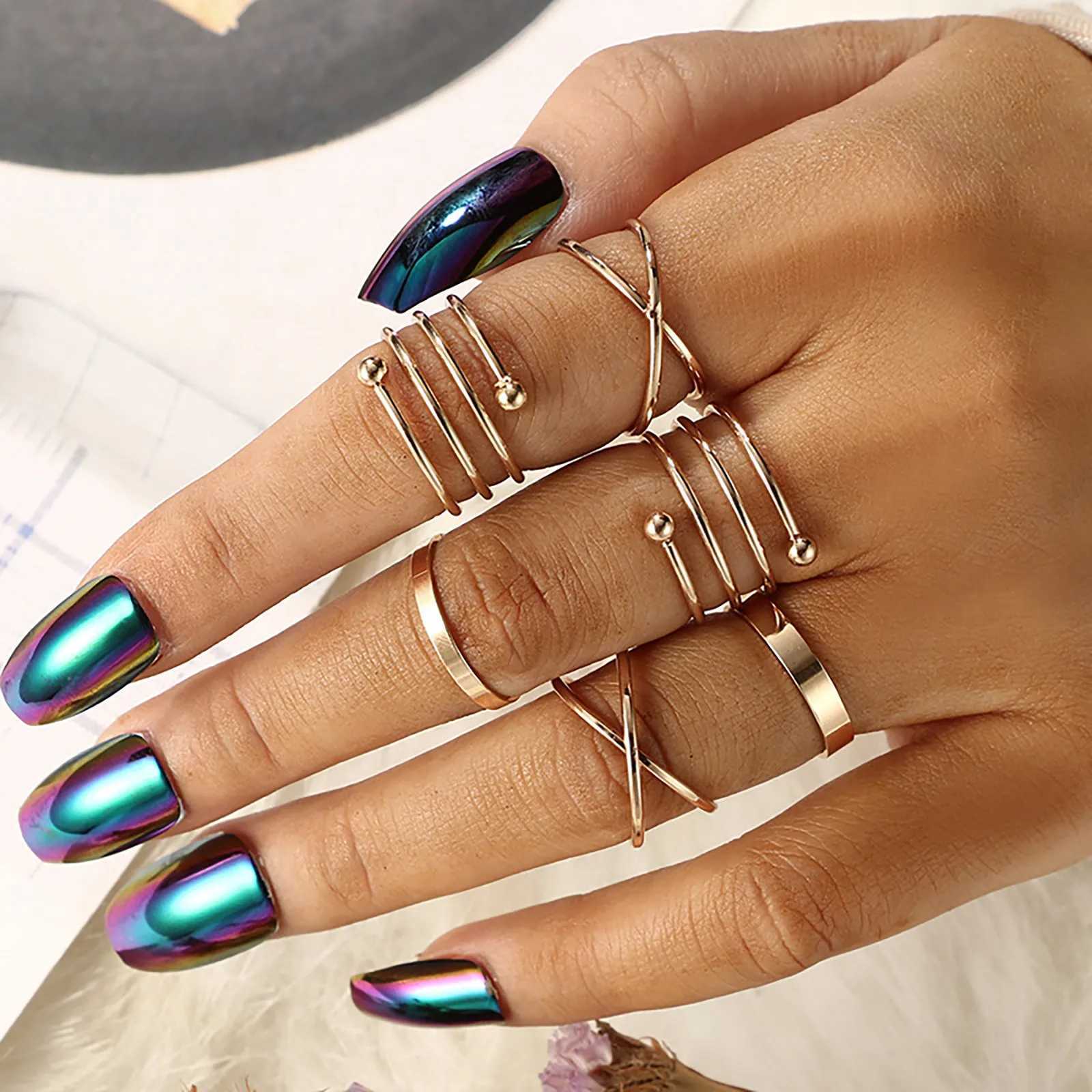 6-piece gold silver cross ring set for simple wide chain finger tail rings open adjustable joint jewelry gifts X241106