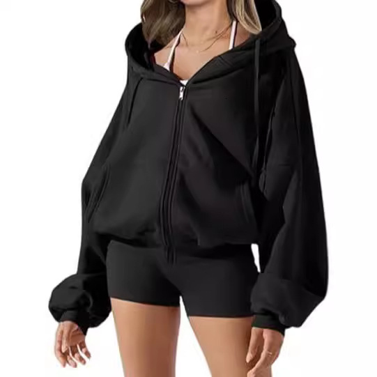 New designer autumn and winter women's long sleeved hooded zipper sweatshirt cardigan casual sports jacket fashionable sweatshirt