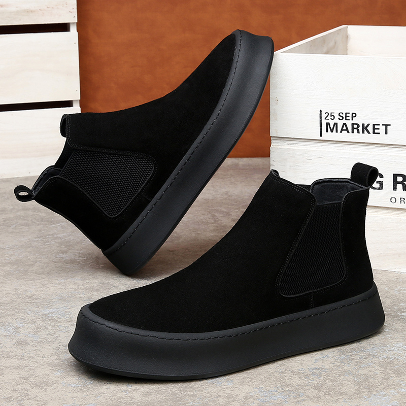 2025 New Designer British Men's High Top Handmade Casual Leather Ankle Men's Elegant Boots Outdoor Men's Warm Plush Fur Shoes