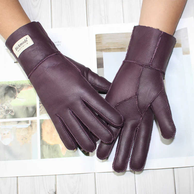 womens fur integrated sheepskin gloves leather warm color wool lining wind and cold gloves 241106