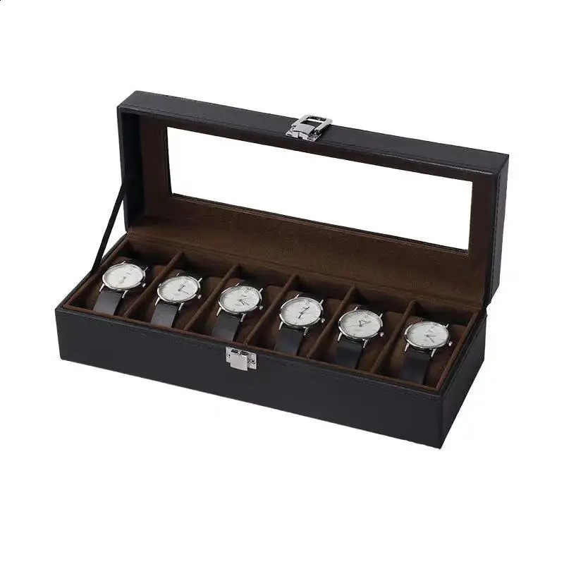 6/10/12 Girl Pu Leather Grey/Coffee Watch Organizer Glass Box Storage Box Travel Watch Display Watch and Jewelry 241105