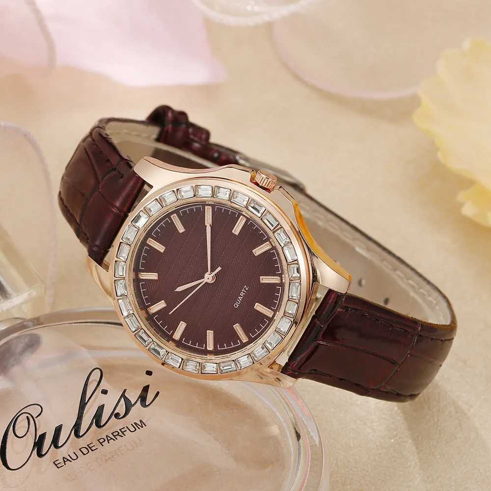 Luxury large dial womens brand diamond set quartz watch fashion 2023 new simple leather Wens watch X241106