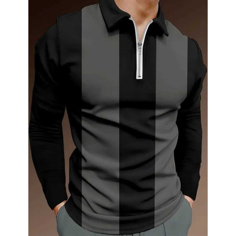 2024 Mens Color Stripe Printed Fashion T-shirt Mens Top Casual Sports Collar Long Sve T-shirt Mens W241106