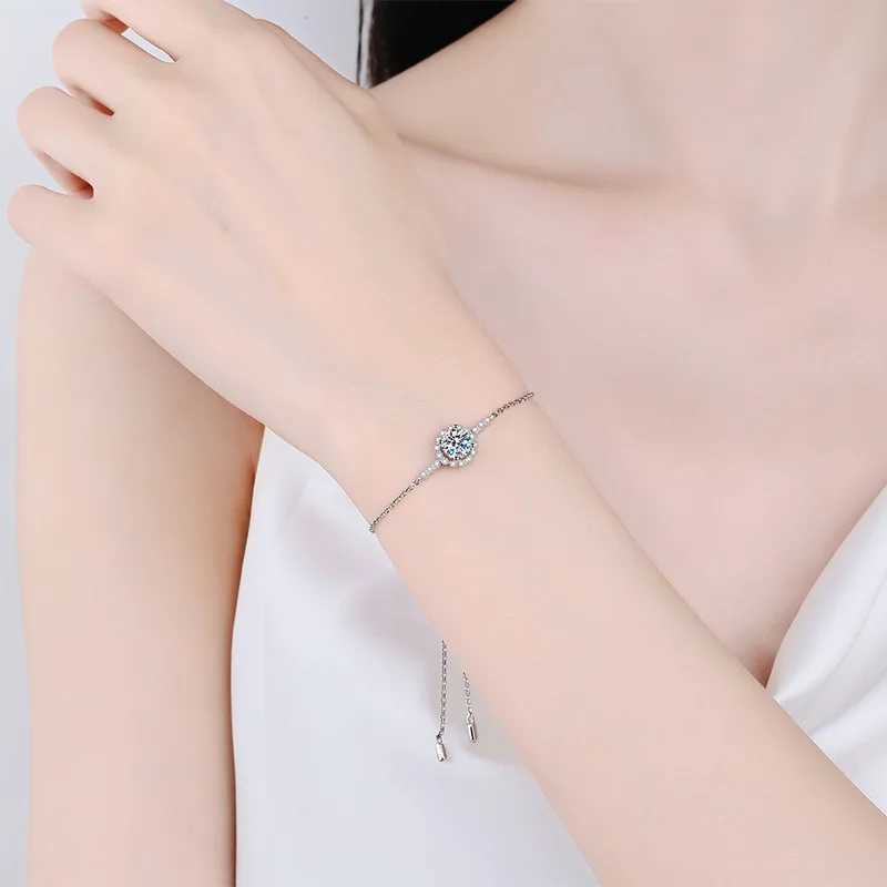 S925 Pure Silver Bracelet Round 1ct 8H8A Cut VVS D Colored Moissanite Diamond Bracelet X241106