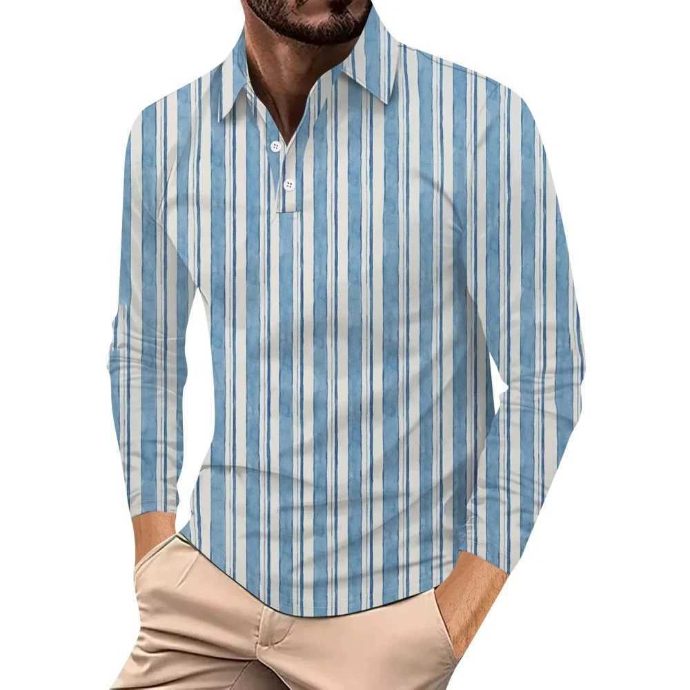 Fashion Stripe Print 2024 Wear Mens Strt Harajuku Collar Shirt Mens Top Casual Sports Long Sve T-shirt Mens Clothing W241106