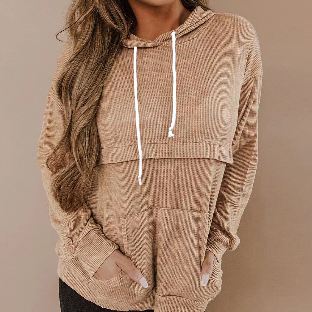 New Designer Autumn/Winter New Women's Waffle Hooded Long Sleeve Top Sportswear Fashion Hoodie