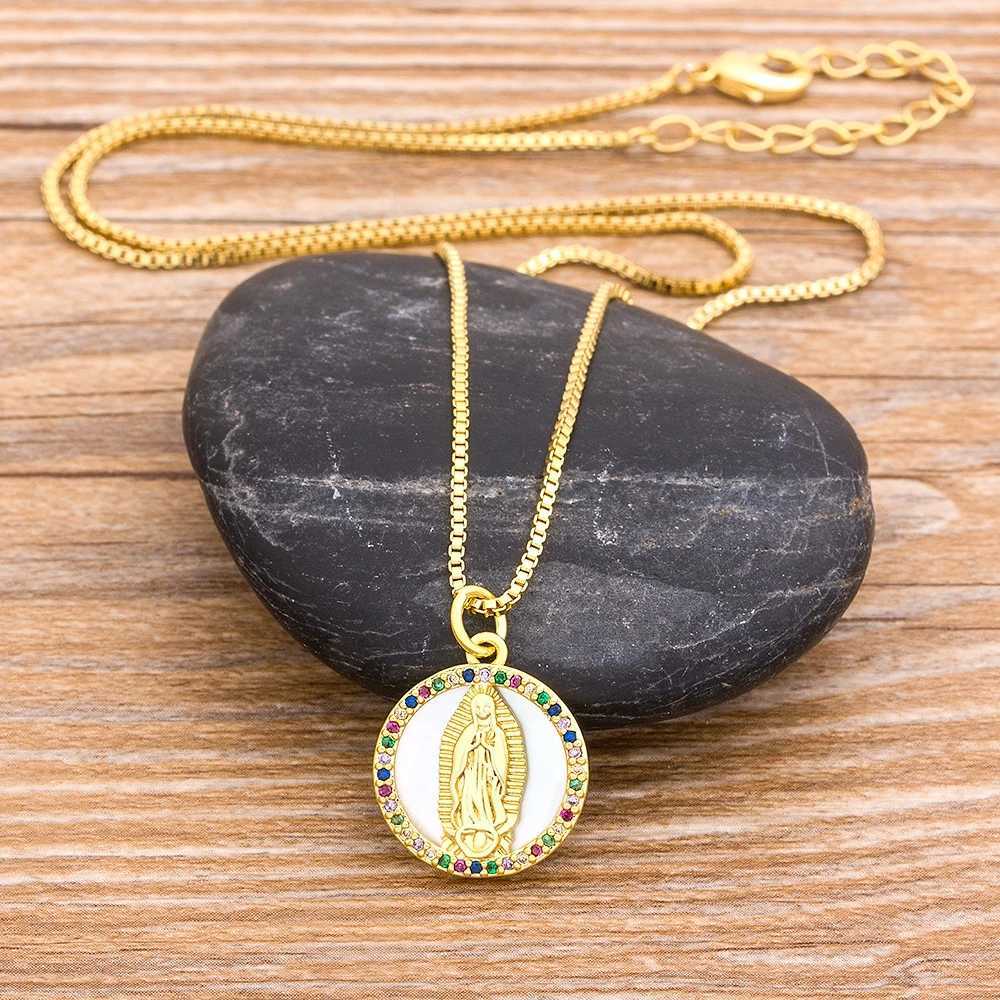 Nidin New Fashion Color Zircon Virgin Mary Copper Charm Chain Necklace Bracelet Jewelry Set X241106