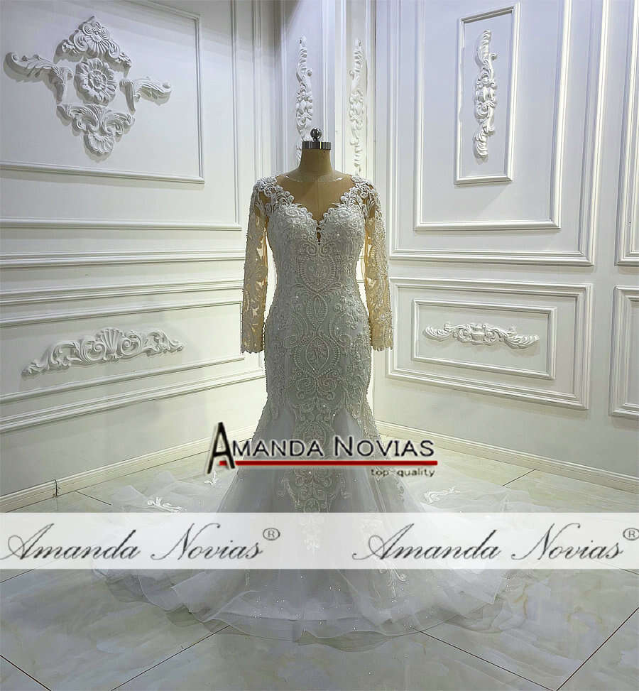 Full Lace V-neck Long Sleeve Mermaid Wedding Dress