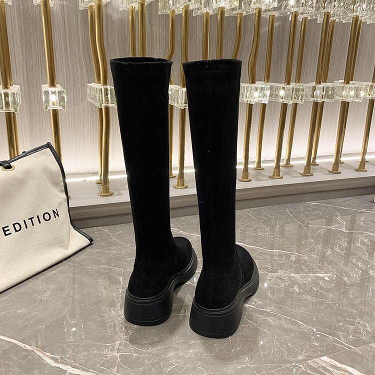 Suede Long 2023 Autumn And Winter New Knee Length High Tube With Plush Elastic Knight Boots For Women