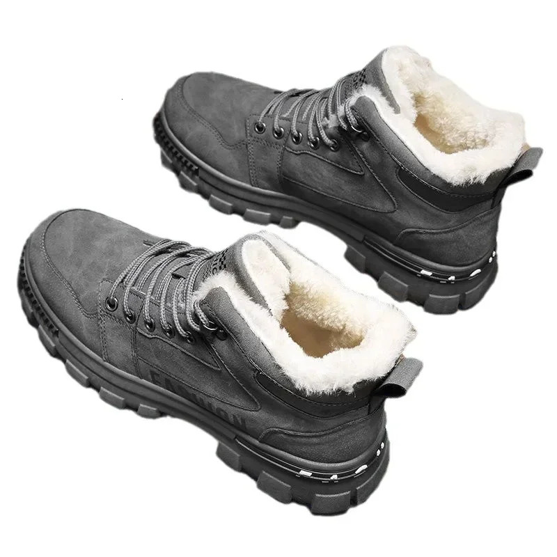 New Men's Outdoor Winter Anti Slip Plush Snow Boots Indoor Warm And Cold Resistant Snow High Top Lace Up Shoes Pressure Resistant Sports Work Boo
