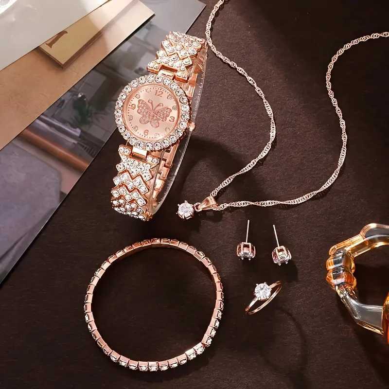 6 rose gold quartz watches for alloy watches jewelry set Ei gift for her M girlfriend X241106