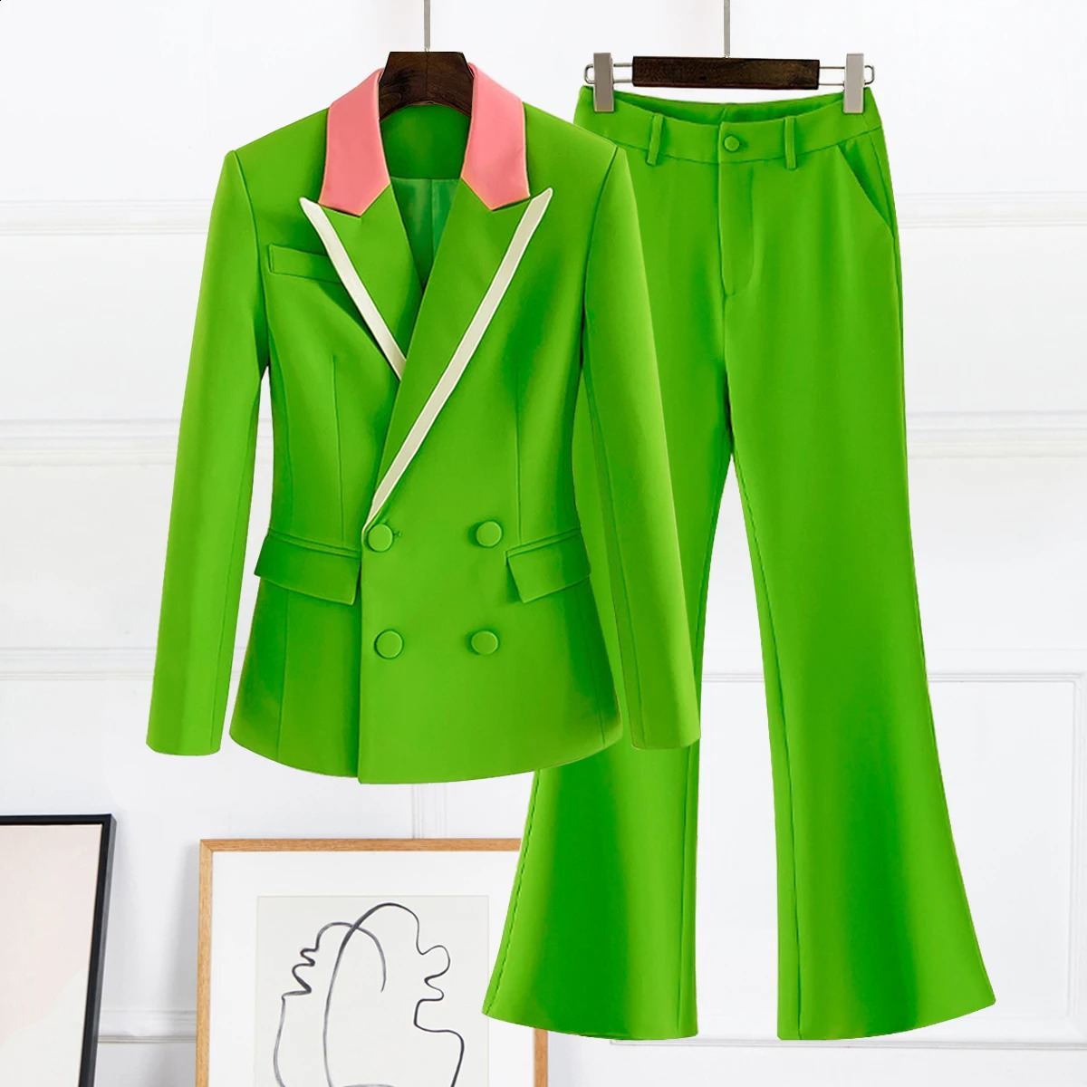 SpringSummer European and American Internet Celebrity Splice Set Two piece Warm Womens Pant High Quality 241106