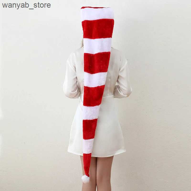 Wide Brim Hats Bucket Hats Long Christmas Santa HatOverlength Plush Christmas Santa Claus Xmas Long-tail Cap Hat L240910