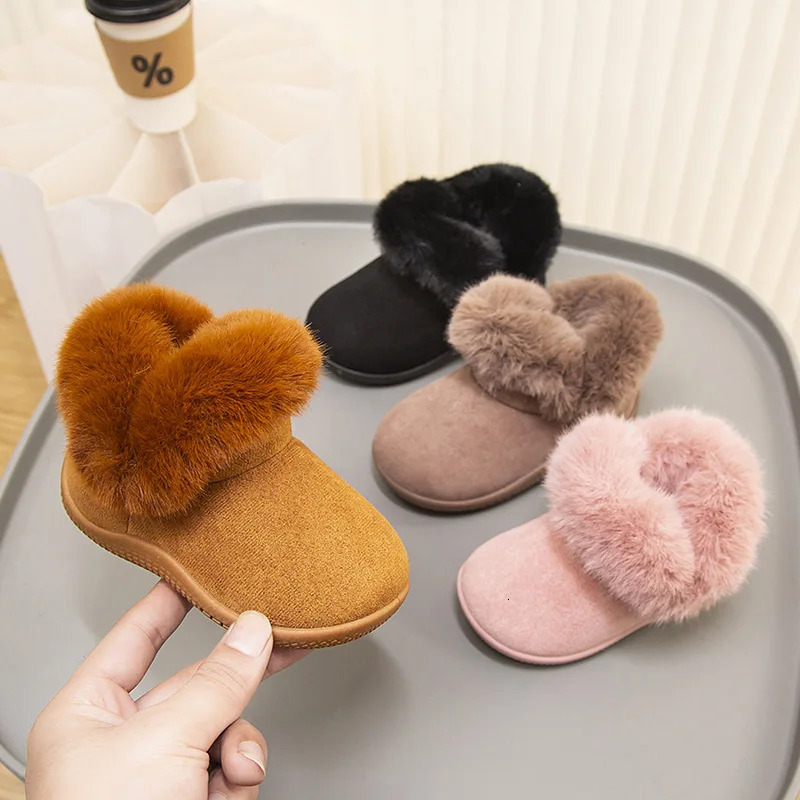 Childrens snow boots plush winter fashion boys and girls baby 0-4 years old thick velvet warm soft soled cotton shoes 241106