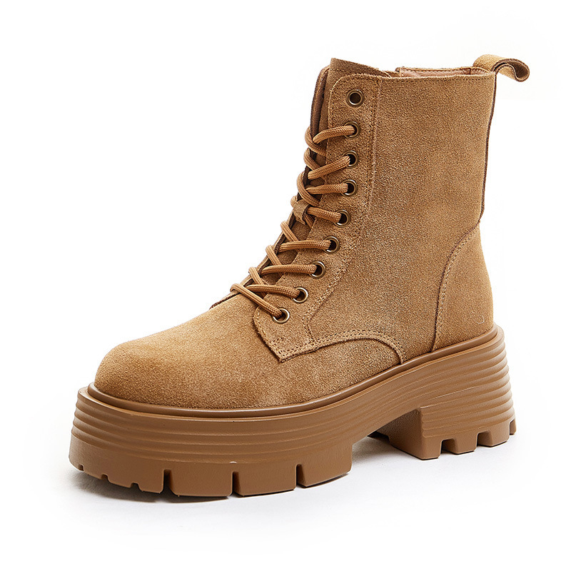 Martin Women's 2024 Autumn/Winter New Thick Sole Genuine Short British Reverse Fleece Leather Fashion Versatile Motorcycle Boots