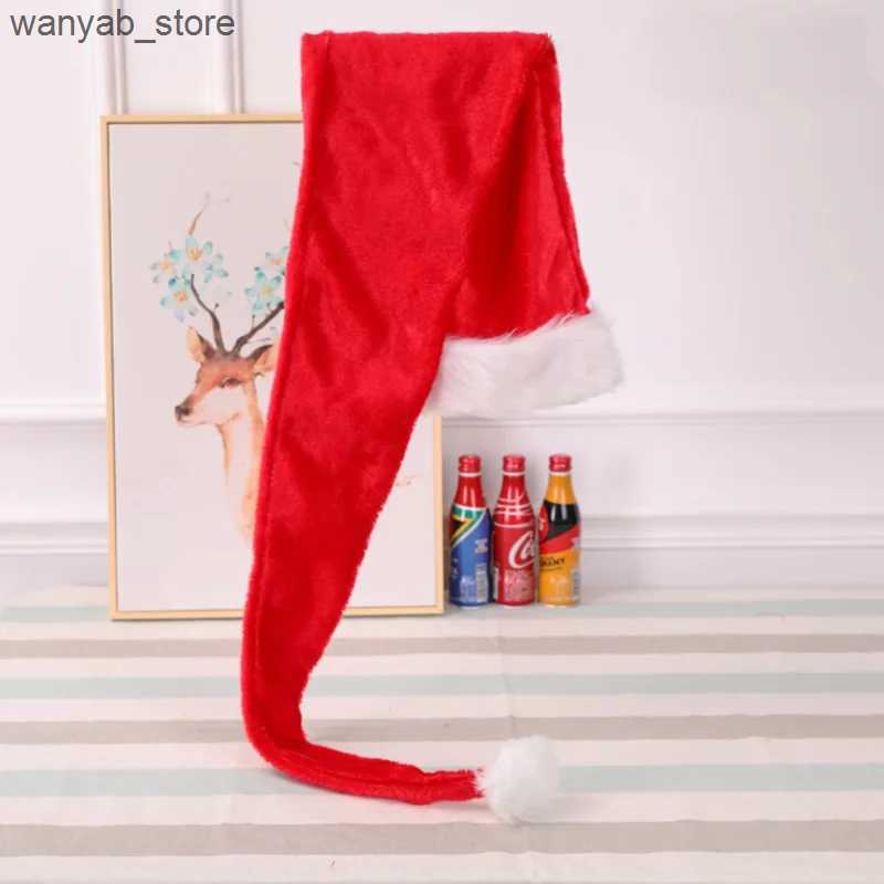 Wide Brim Hats Bucket Hats Overlength Christmas Santa Hat Long Adult Plush Christmas Long-tail Cap Hat Xmas Party Supplies L240910